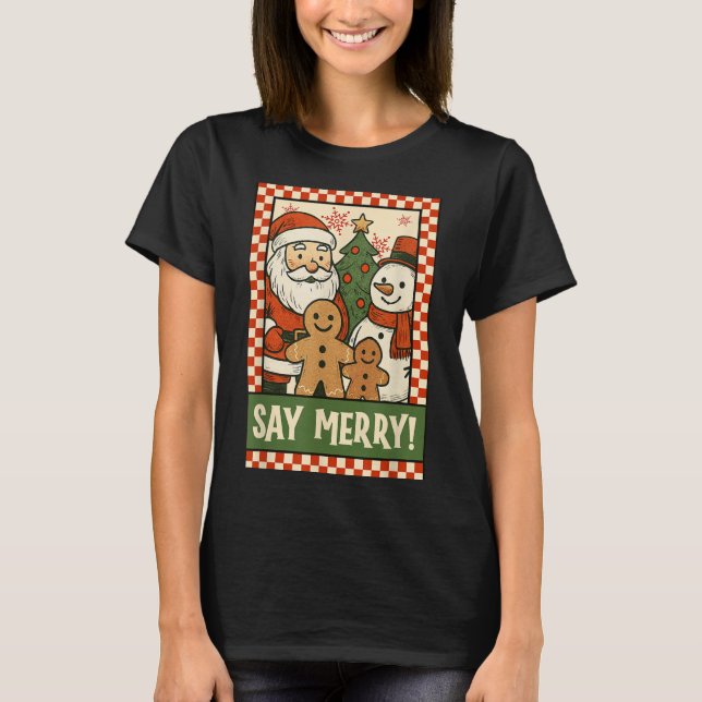Funny Christmas Santa Gingerbread Snowman Selfie S T-Shirt (Front)