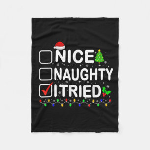 Funny Christmas Santa Hat Xmas Lights Nice Naughty Fleece Blanket
