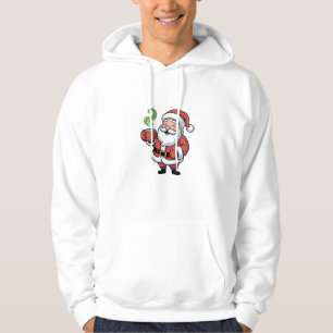 Funny Christmas Santa Hoolding a Matcha Drink   Hoodie