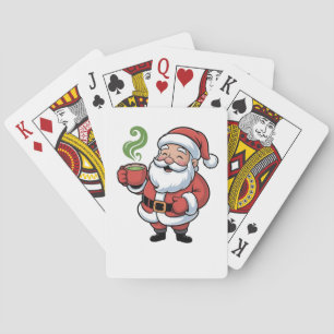 Funny Christmas Santa Hoolding a Matcha Drink   Playing Cards