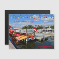 Funny Christmas Santa Kayak Magnetic Holiday Card