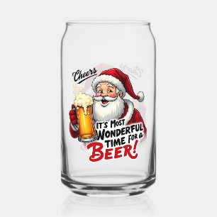 Funny Christmas Santa most wonderful time party Can Glass