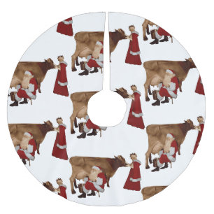 funny christmas santa mrs claus cow brushed polyester tree skirt