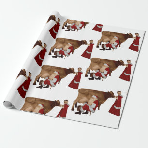 funny christmas santa mrs claus cow wrapping paper