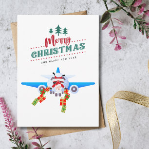 Funny Christmas Santa on Aeroplane and Photo  Card