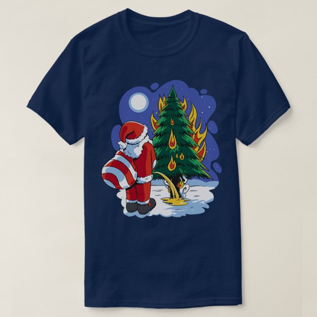 Funny Christmas   Santa Peeing T-Shirt (Design Front)