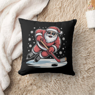 Funny Christmas Santa Playing Ice Hockey Xmas  Cushion