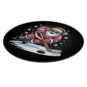 Funny Christmas Santa Playing Ice Hockey Xmas  Cutting Board