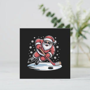 Funny Christmas Santa Playing Ice Hockey Xmas  Holiday Card