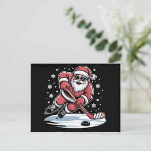 Funny Christmas Santa Playing Ice Hockey Xmas Holiday Postcard