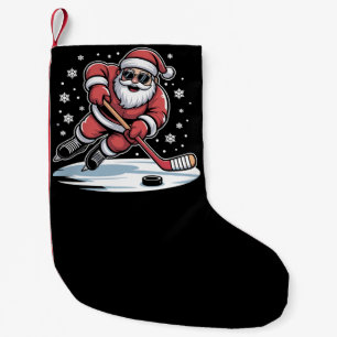 Funny Christmas Santa Playing Ice Hockey Xmas  Small Christmas Stocking
