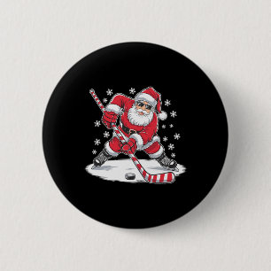 Funny Christmas Santa Playing Ice Hockey Xmas Spor 6 Cm Round Badge