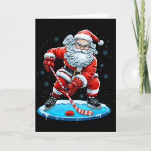 Funny Christmas Santa Playing Ice Hockey Xmas Spor Card