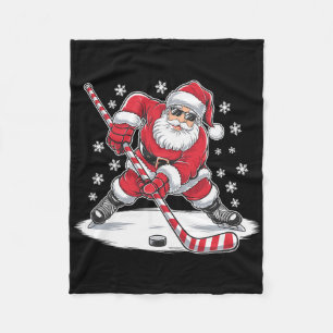 Funny Christmas Santa Playing Ice Hockey Xmas Spor Fleece Blanket