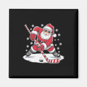 Funny Christmas Santa Playing Ice Hockey Xmas Spor Magnet