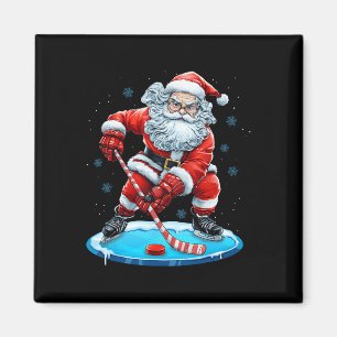 Funny Christmas Santa Playing Ice Hockey Xmas Spor Magnet
