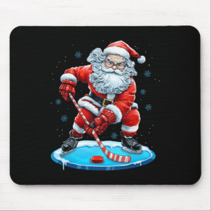 Funny Christmas Santa Playing Ice Hockey Xmas Spor Mouse Pad
