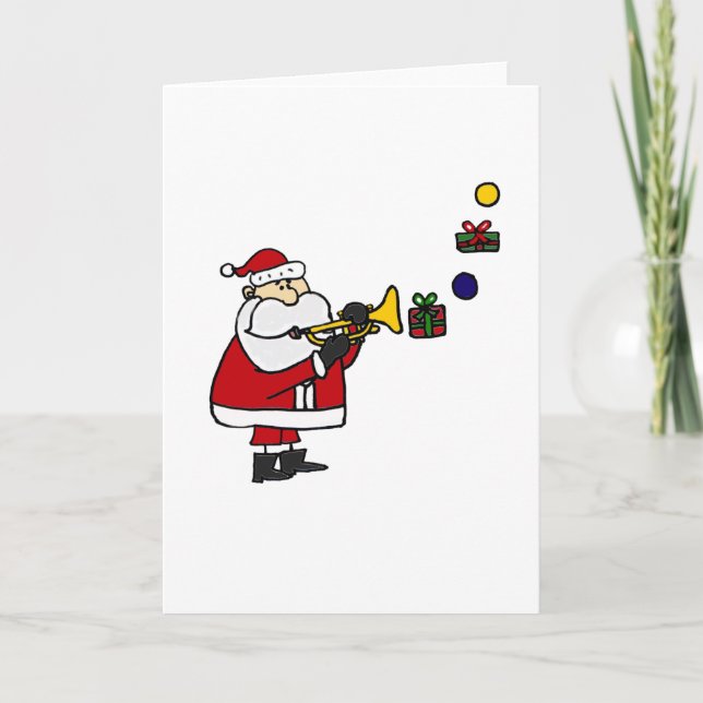 Funny Christmas Santa Playing Trumpet Holiday Card (Front)