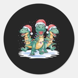 Funny Christmas Santa Reindeer Cute Dinosaur Santa Classic Round Sticker