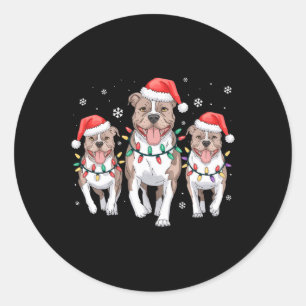 Funny Christmas Santa Reindeer Cute Pitbull Santa  Classic Round Sticker