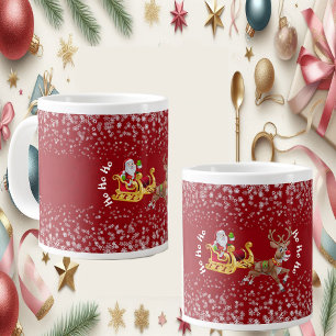 Funny Christmas Santa Reindeer Sleigh Ho-Ho-Ho Red Large Coffee Mug