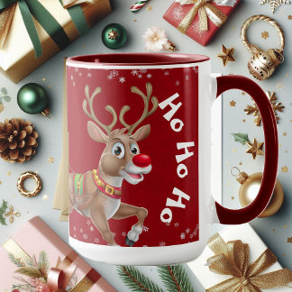 Funny Christmas Santa Reindeer Sleigh Ho-Ho-Ho Red Mug