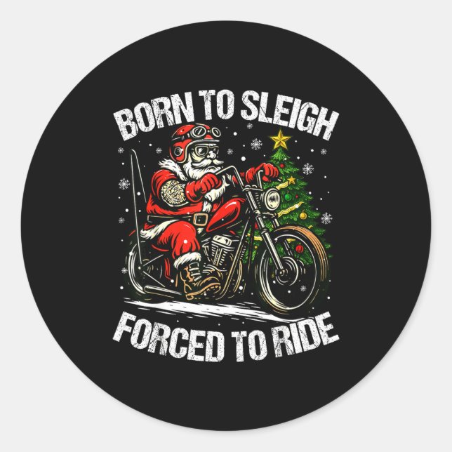 Funny Christmas Santa Riding Motorcycle Bike Biker Classic Round Sticker (Front)