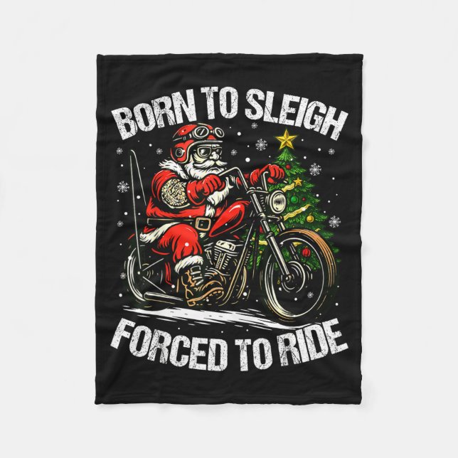 Funny Christmas Santa Riding Motorcycle Bike Biker Fleece Blanket (Front)