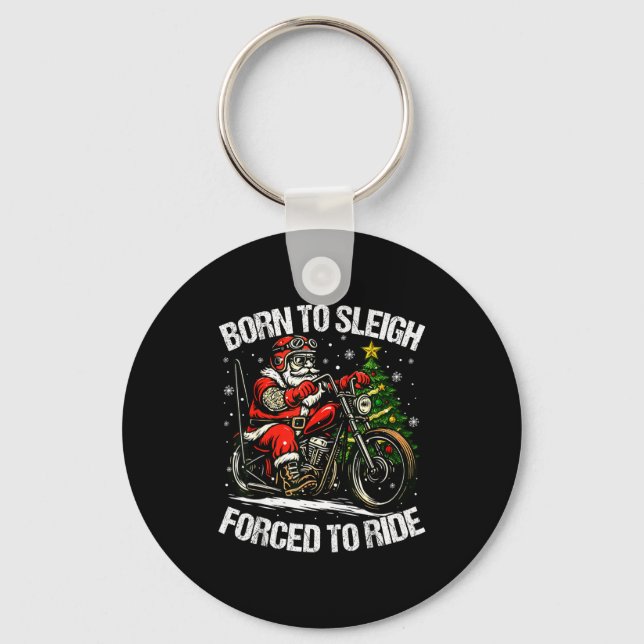 Funny Christmas Santa Riding Motorcycle Bike Biker Key Ring (Front)