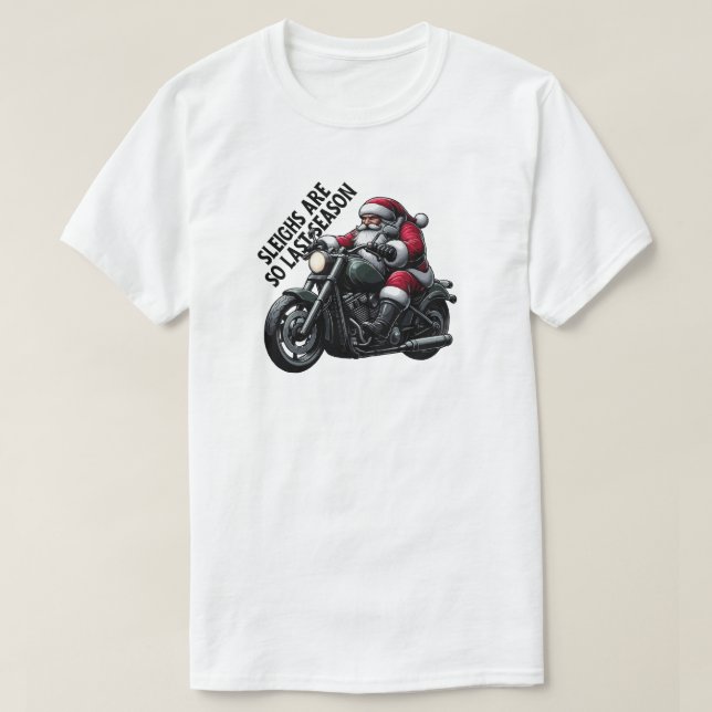 Funny Christmas Santa Riding Motorcycle T-Shirt (Design Front)
