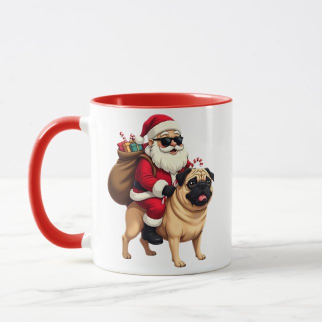 Funny Christmas Santa Riding Pug Mug (Left)