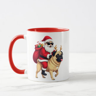 Funny Christmas Santa Riding Pug Mug