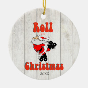 Funny Christmas Santa Roller Skate  Ceramic Ornament