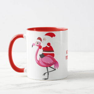 Funny Christmas Santa, Santa Riding Flamingo Red Mug