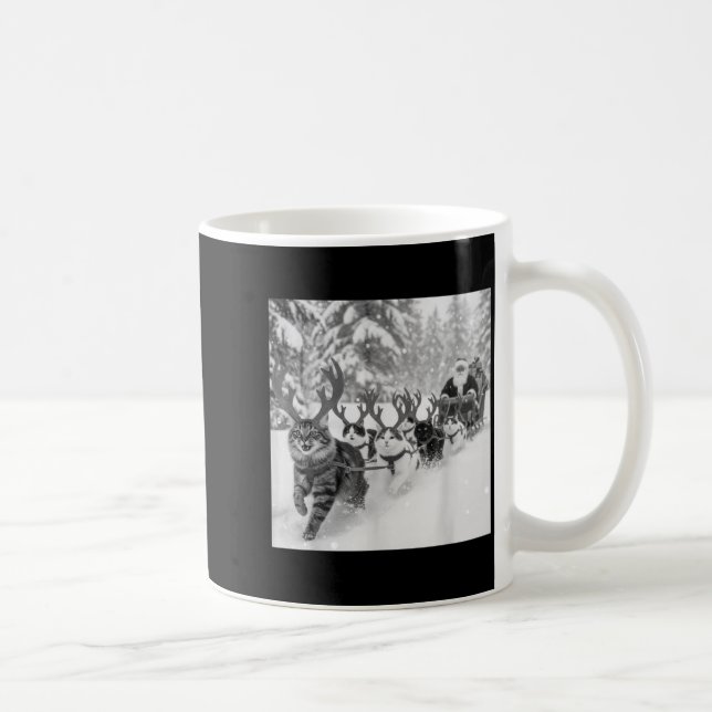 Funny Christmas Santa Sleigh Cats Reindeer Selfie  Coffee Mug (Right)
