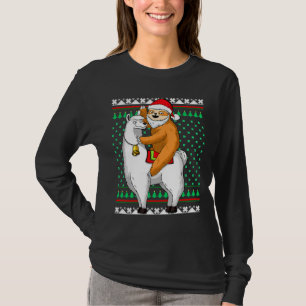 Funny Christmas Santa Sloth Llama Happy T-Shirt