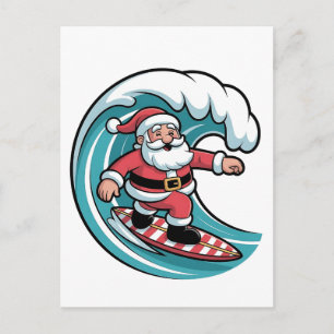Funny Christmas Santa Surfing Board Surf Invitation Postcard