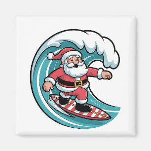 Funny Christmas Santa Surfing Board Surf Magnet