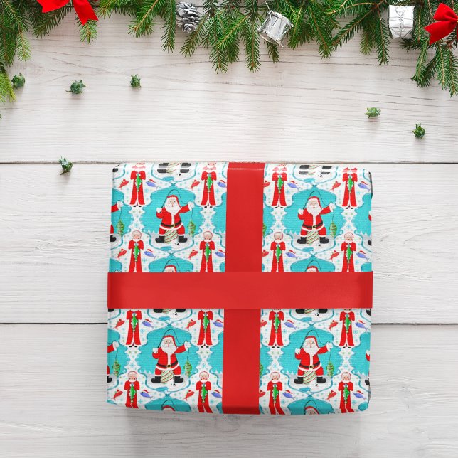 Funny Christmas Santa Surprised At Mrs. Claus Fish Wrapping Paper (Creator Uploaded)