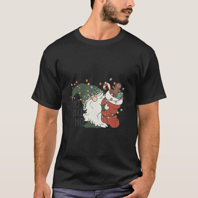 Funny Christmas Santa Three Gnomies Hohoho Merry C T-Shirt (Front)