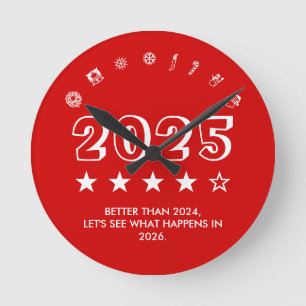 Funny Christmas Santa typography trend icons gift Round Clock