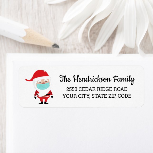 Funny Christmas Santa Wearing Mask Personalised Return Address Label (Insitu)