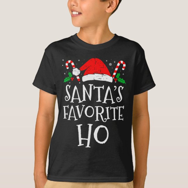 Funny Christmas Santa's Favorite Ho Naughty Pajama T-Shirt (Front)