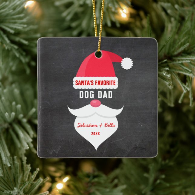 Funny Christmas Santa's Favourite Dog Dad Photo Ceramic Ornament (Tree)