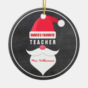 Funny Christmas Santa's Favourite Teacher Custom Ceramic Tree Decoration