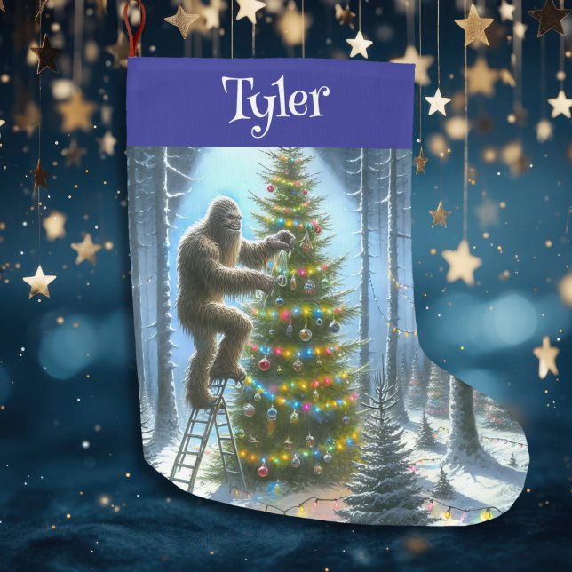 Funny Christmas Sasquatch Personalised Large Christmas Stocking (Creator Uploaded)