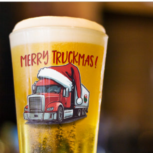 Funny Christmas Semi Transport Truck Truckmas Glass