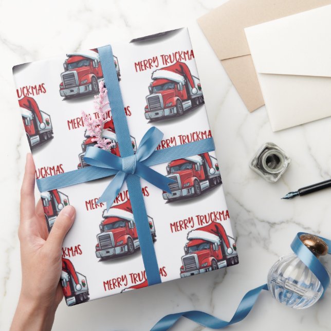 Funny Christmas Semi Transport Truck Truckmas Wrapping Paper (Gifting)