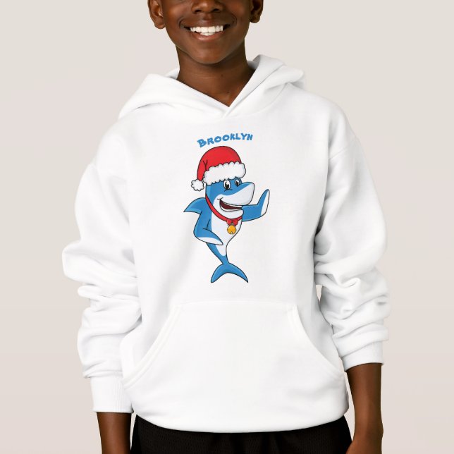 Funny Christmas shark cartoon illustration (Front)