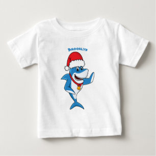 Funny Christmas shark cartoon illustration Baby T-Shirt